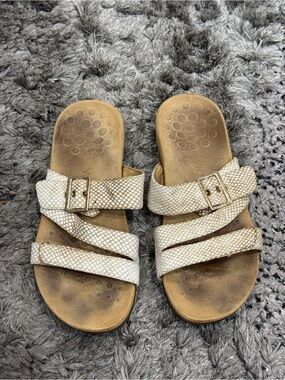 VIONIC Skylar Women White Sandal Snake Print Adjustable Slide Comfort Size 9